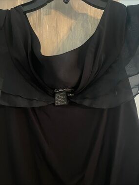 Lillie Rubin Black Sheer-Trim Scoop Neck Midi Dress
